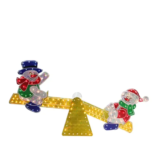 Northlight 48" Yellow and Red Pre-Lit Holographic Snowmen on See Saw Outdoor Christmas Decor