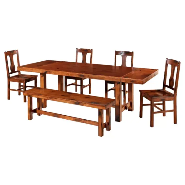 6pc Distressed Dark Oak Wood Drop Leaf Dining Set - Saracina Home