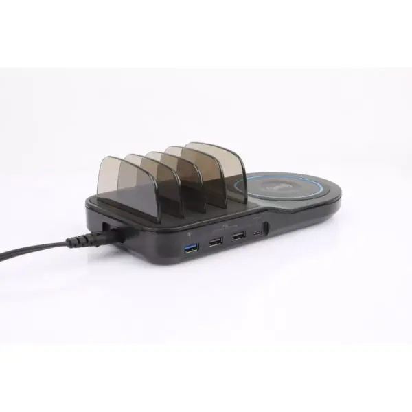 5-in-1 Wireless Fast Charging Station with Qi & 4 USB Ports in Black