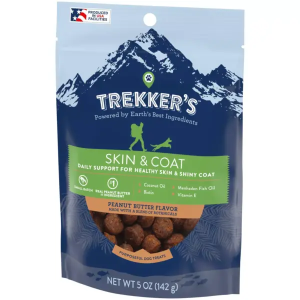 Trekker's Chewy Dog Treats Skin & Coat Peanut Butter Flavor Chewy Dog Treats - 5oz Pouch