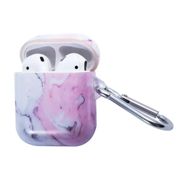 Insten Marble Protective Airpods Case Smooth Cover with Portable Keychain Compatible with Apple Airpods 2nd & 1st Generation, Pink