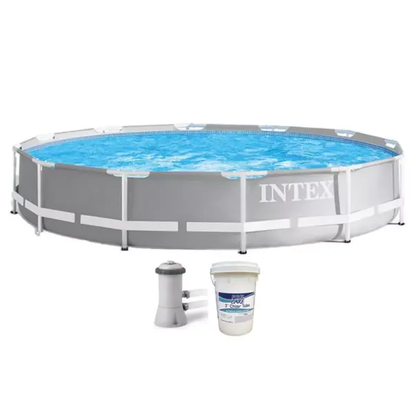 Intex 26711EH 12ft x 30in Prism Metal Frame Above Ground Swimming Pool with Filter Pump & 3 Inch Chlorine Tabs, 50 lbs (No Filter Pump Included)