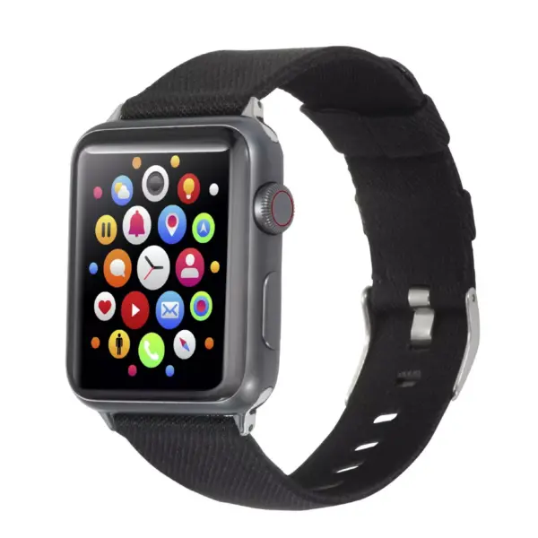 Insten Canvas Woven Fabric Band for Apple Watch 42mm 44mm All Series SE 6 5 4 3 2 1, For Women Girls Men Replacement Strap, Black