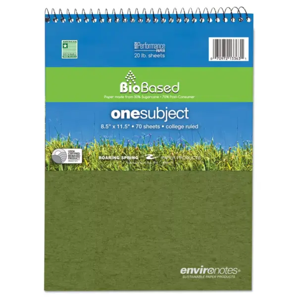 Roaring Spring Environotes Sugarcane Notebook 8 1/2 x 11 1/2 Flipper 80 Sheets College Rule 13363