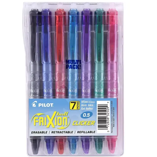 Pilot FriXion Clicker Erasable Gel Ink Retractable Pen Assorted Ink .5mm 7/Pack 32509