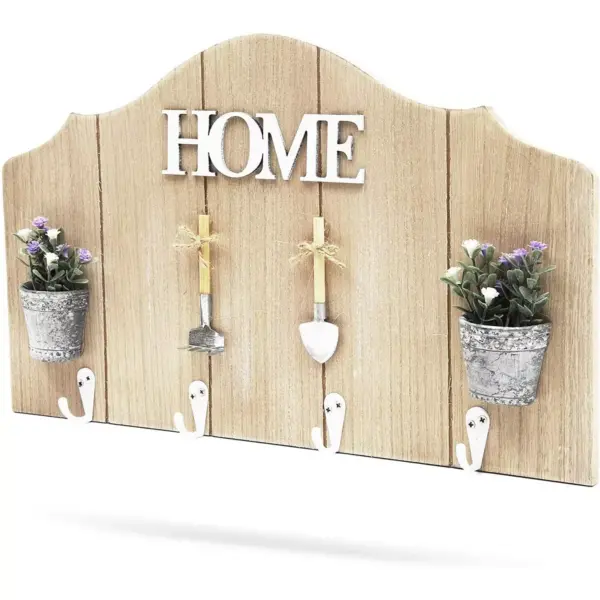 Juvale Rustic White Wooden Wall Mounted Coat Rack with 4 Hooks for Home Decor (15.5 x 9 In)