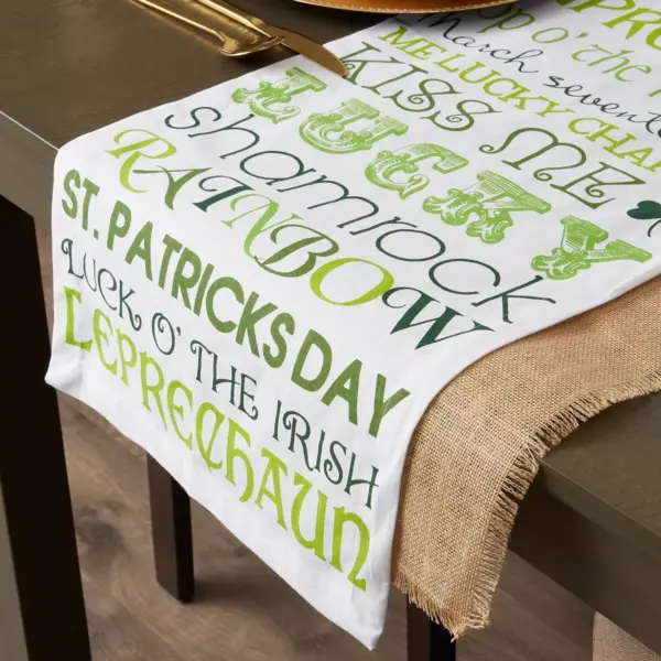 72" x 14" Cotton St Patrick's Day Print Table Runner Green/White - Design Imports