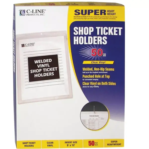 C-Line Clear Vinyl Shop Ticket Holder Both Sides Clear 50" 9 x 12 50/BX 80912