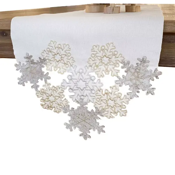 Ornate Snowflake Elegant Cutwork Winter Holiday Fabric Metallic Table Runner - 13"x70" - Elrene Home Fashions