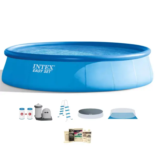 Intex 18ft x 48in Inflatable Easy Set Pool w/ Ladder, Pump, & Winterizing Kit