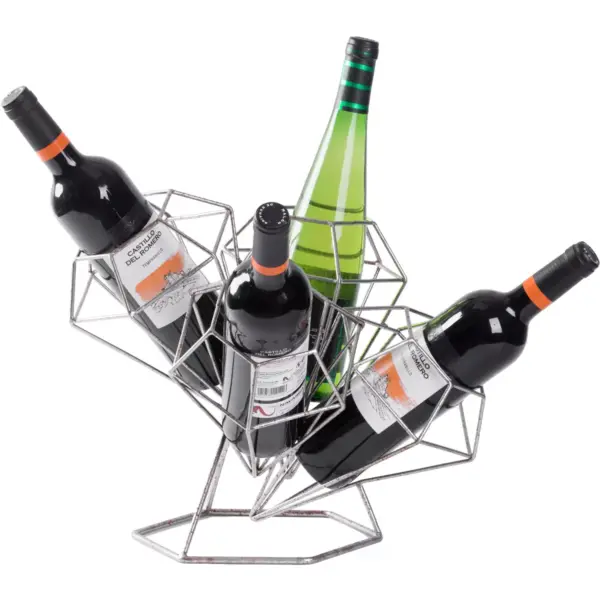 Vintiquewise Vintage Decorative Metal Diamond Shaped Tabletop Countertop Wine 4 Bottle Holder