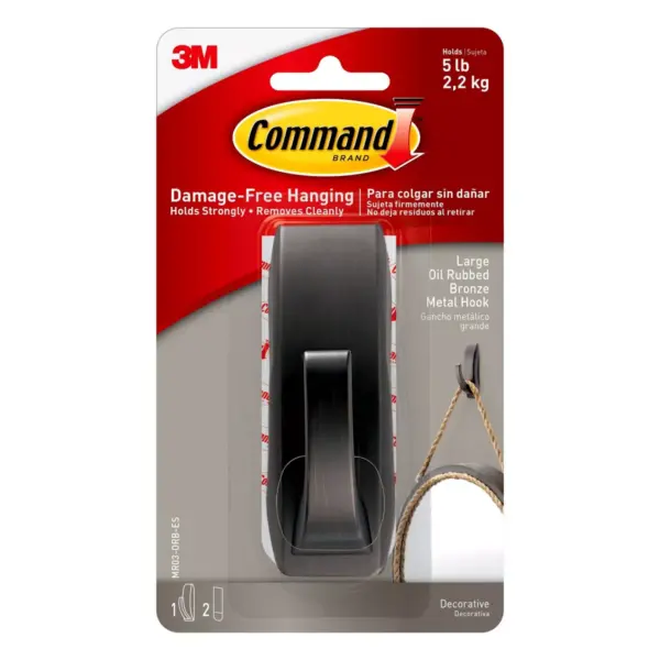 Command 1 Hook 2 Strips Large Sized Modern Reflections Metal Hook Oil Rubbed Bronze