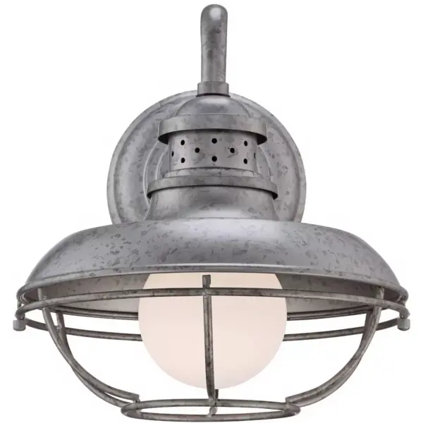 Franklin Iron Works Farmhouse Barn Light Fixture Galvanized Steel Open Cage 13" White Glass Diffuser Damp Rated for Porch Patio