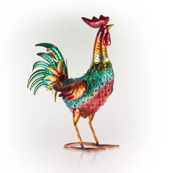 16" x 14" Outdoor Iron Rooster Standing Yard Statue Red - Alpine Corporation