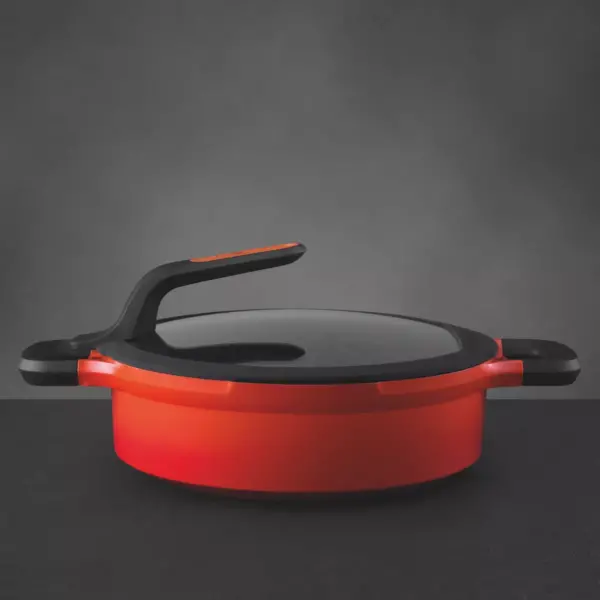 BergHOFF GEM  Cast Aluminum Nonstick  10.25" Covered Two-Handle Saute Pan, Carribean Red, Stay Cool