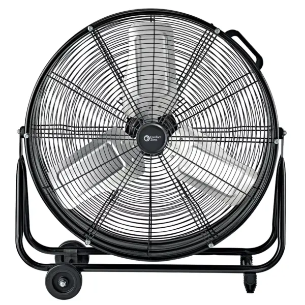 Comfort Zone High-Strength 24-Inch High-Velocity 2 Speed 180-Degree Adjustable Industrial Drum Cooling Fan in Black for Garage, Shop, or Office