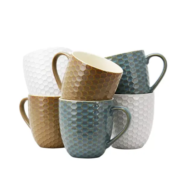 15oz 6pk Stoneware Modern Hexagon Assorted Mugs - Elama