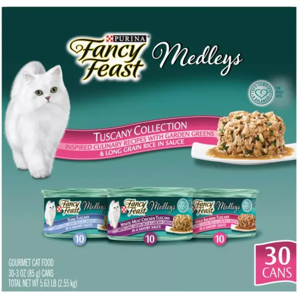 Fancy Feast Medleys Tuscany Collection with Greens & Long Grain Rice In Sauce Gourmet Wet Cat Food Variety Pack - 3oz/30ct