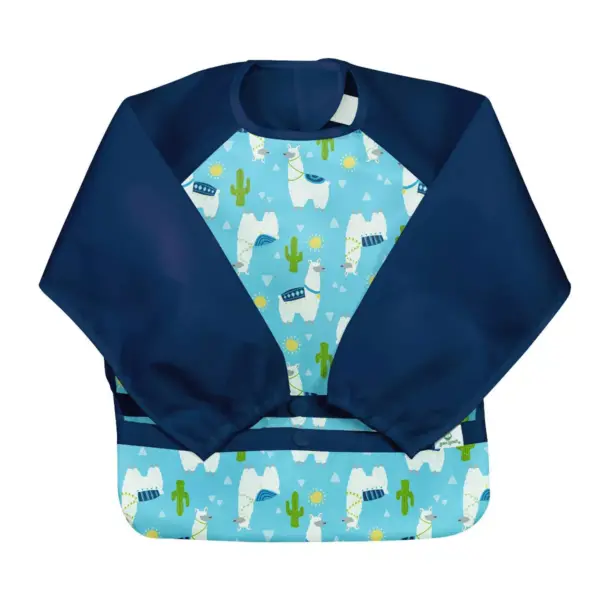 green sprouts Snap & Go Easy-wear Long Sleeve Bib Llamas 12-24m - Aqua