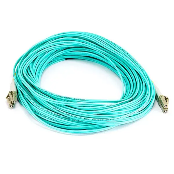 Monoprice Fiber Optic Cable - 20 Meter - Aqua | LC to LC, OM3, 50/125 Type, Multi Mode, 10Gb, Duplex