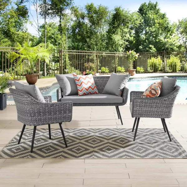 Endeavor 3pc Outdoor Patio Wicker Rattan Loveseat & Armchair Set - Gray - Modway