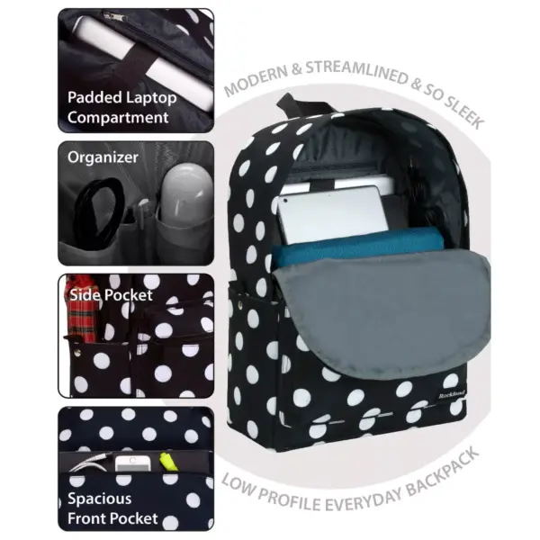 Rockland 17'' Classic Laptop Backpack - Black Dot