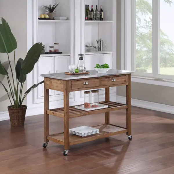 Sonoma Kitchen Cart with Stainless Steel Top Wire Brush Barnwood Brown - Boraam