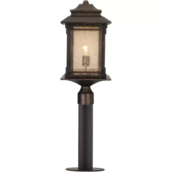 Franklin Iron Works Rustic Industrial Outdoor Post Path Light Fixture Bronze Black 33 1/2" Frosted Cream Glass for Exterior House