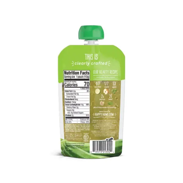 HappyBaby Clearly Crafted Zucchini Apples Peas Quinoa & Basil Baby Food Pouch - 4oz