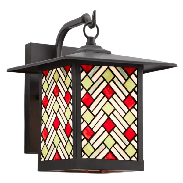 11.75" 1-Light Tiffany Style Outdoor Wall Lantern Sconce Oil-Rubbed Bronze/Stained Glass - River of Goods