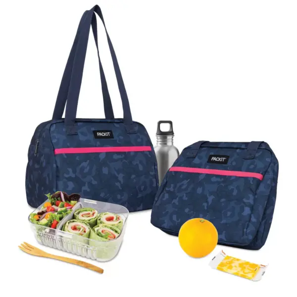 Packit Freezable Hampton Lunch Bag - Heather Leopard Navy