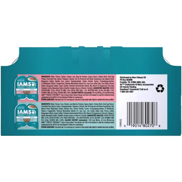 Iams Perfect Portions Grain Free Indoor Cuts In Gravy Salmon & Tuna Recipes Premium Wet Cat Food - 2.6oz/12ct Variety Pack