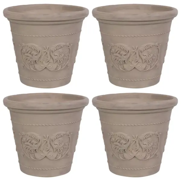 Sunnydaze Arabella Polyresin Outdoor/Indoor Extra-Durable Double-Walled Fade-Resistant Flower Pot Planter - 20" Diameter - 4-Pack - Beige