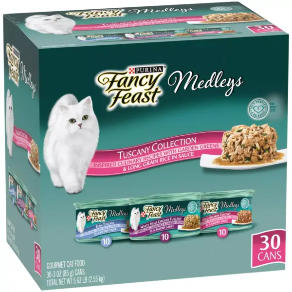 Fancy Feast Medleys Tuscany Collection with Greens & Long Grain Rice In Sauce Gourmet Wet Cat Food Variety Pack - 3oz/30ct