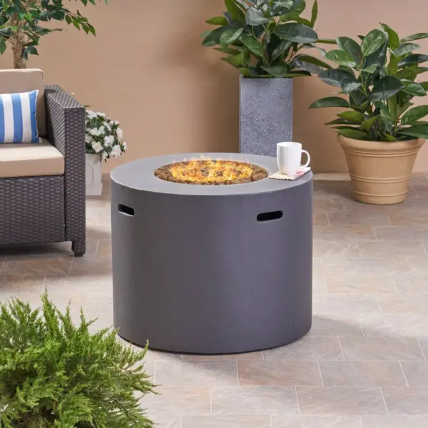 Aidan Outdoor Round Lightweight Concrete Gas Burning Fire Pit - Dark Gray - Christopher Knight Home