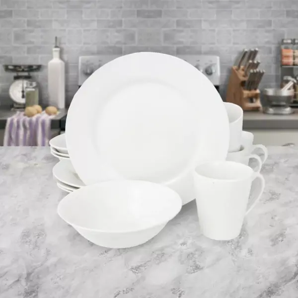 Gibson Noble Court 12 Piece Dinnerware Set Rim Shape in White