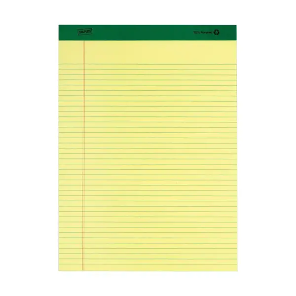 Staples Notepads 8.5" x 11.75" Narrow Yellow 50 Sh./Pad 12 Pads/PK 354743