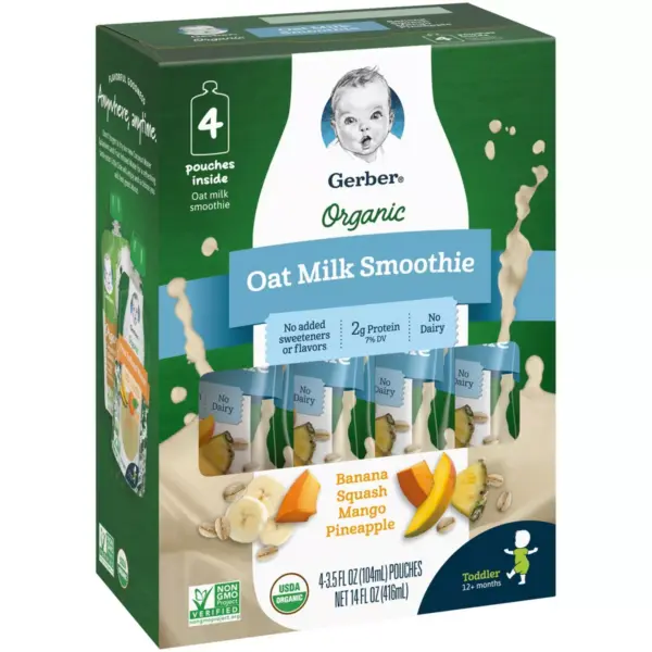 Gerber Organic Oat Milk Banana Squash Mango Pineapple Smoothie - 4ct/3.5 fl oz Each