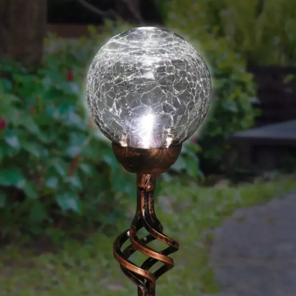 31" Solar Resin/Glass Crackle Ball Finial Garden Stake Bronze - Exhart