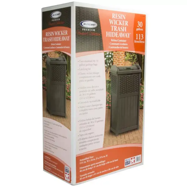 Suncast Trash Hideaway Outdoor Garbage & Outdoor Patio Storage Deck Box