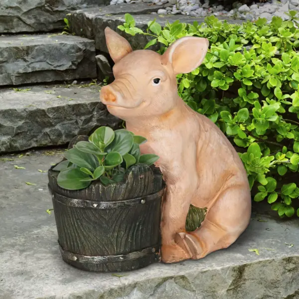 8.07" Resin Pig and Bucket Planter Brown/Pink - Exhart