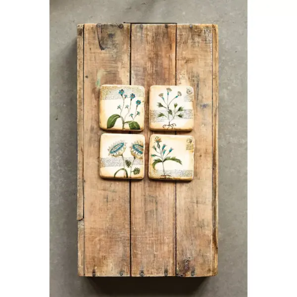 Floral Coasters In Wood Box - Set of 5 - 3R Studios