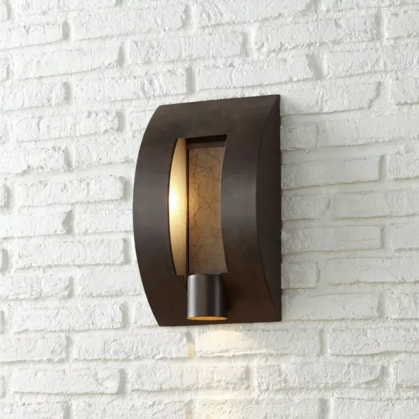 Franklin Iron Works Modern Outdoor Wall Light Fixture Bronze 16" Framed Slate for Exterior House Patio Porch