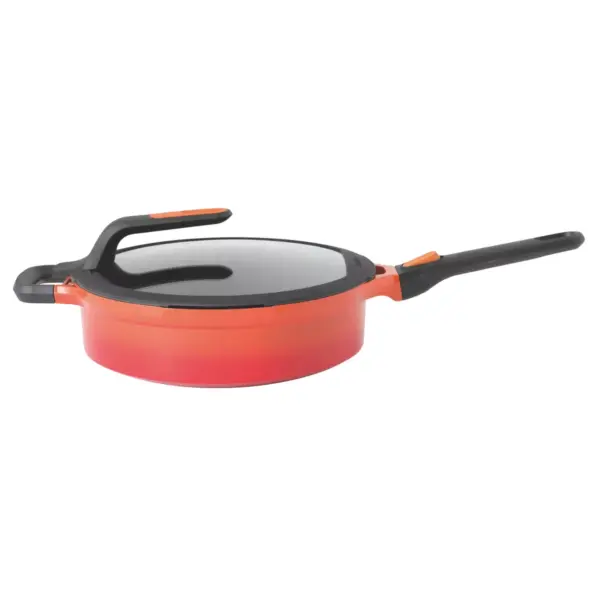 BergHOFF GEM  Cast Aluminum Nonstick 11" Covered Saute Pan, Carribean Red, Stay Cool