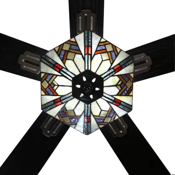 52" LED 5-Blade Bungalow Mission Stained Glass Hexagon Lighted Ceiling Fan - River of Goods