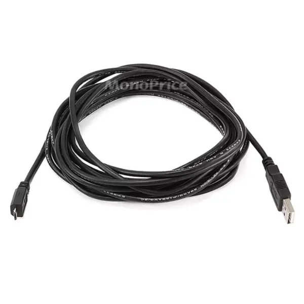 Monoprice USB Cable - 15 Feet - Black | Micro USB / Micro-B 2.0 A Male to 5pin Male 28/28AWG compatible with Samsung Galaxy , Note , Android, LG , HTC