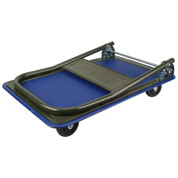 Olympia Tools 85-180 300-Lbs Capacity Heavy Duty Folding Steel Frame Utility Flatbed Rolling Cart Platform Dolly w/ No Slip Deck & Swivel Wheels, Blue