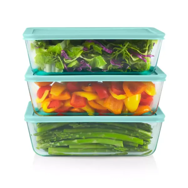 Pyrex Simply Store 6pc Glass Rectangular Food Storage Container (3 dishes, 3 lids) Set