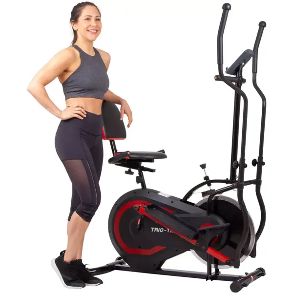 Body Power BRT5118 Deluxe 3 in 1 Trio Trainer Elliptical and Upright/Recumbent Cycle Bike Home Gym Cardio Exercise Fitness Machine, Black