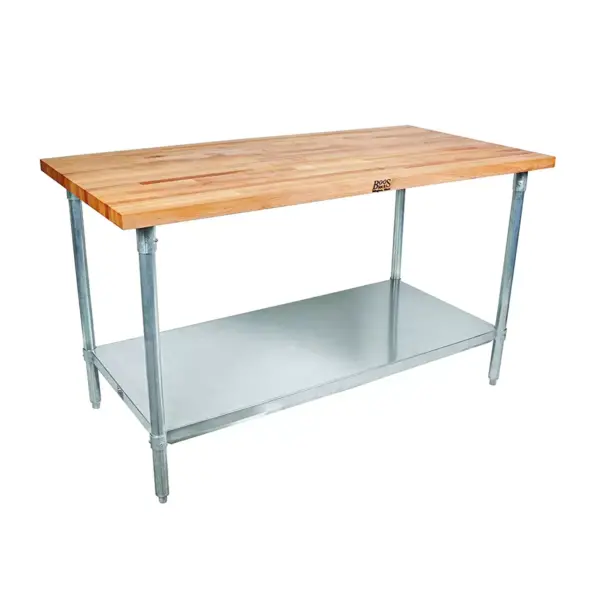 John Boos High-Quality Maple Wood Top Work Table with Adjustable Lower Shelf, 36 x 24 x 1.5 Inch, Galvanized Steel